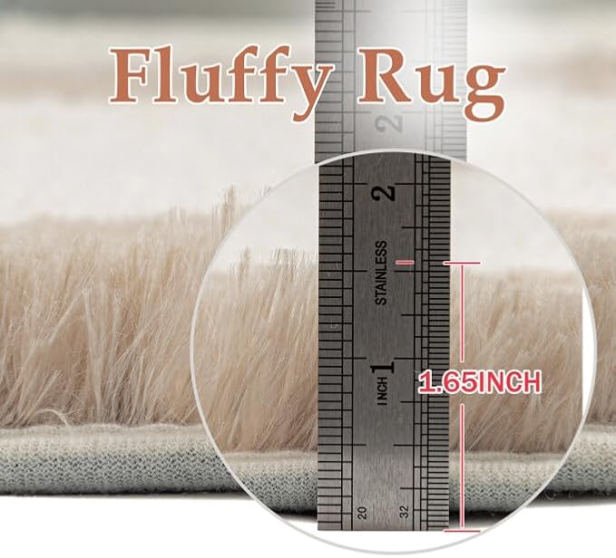 PureCozy Beige 5x8 Area Rugs for Living Room Soft Shag Checkered Large Rug - Image 6