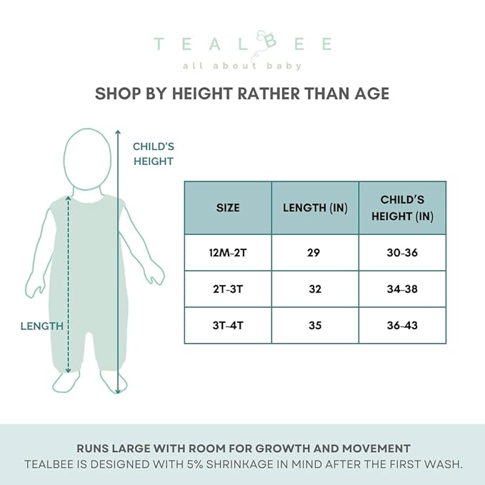 Tealbee DREAMSUIT: Toddler Sleep Sack with Feet 12-18 months, 18-24 months - 1.2 TOG All Season Baby Wearable Blanket for Walkers - Rayon made from Bamboo, Organic Cotton Sleeping Bag - Undyed