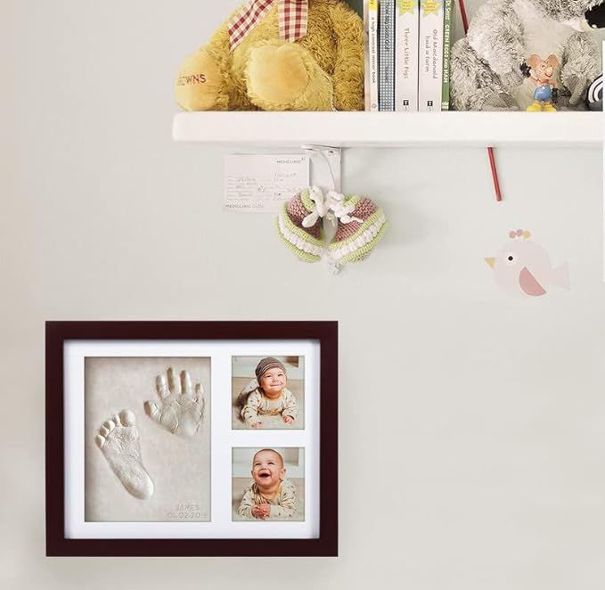 Co Little Baby Handprint & Footprint Kit (Date & Name Stamp) Clay Hand Print Picture Frame for Newborn - Best New Mom Gift - Foot Impression Photo Keepsake for Girl & Boy - White Feet Imprint Mold