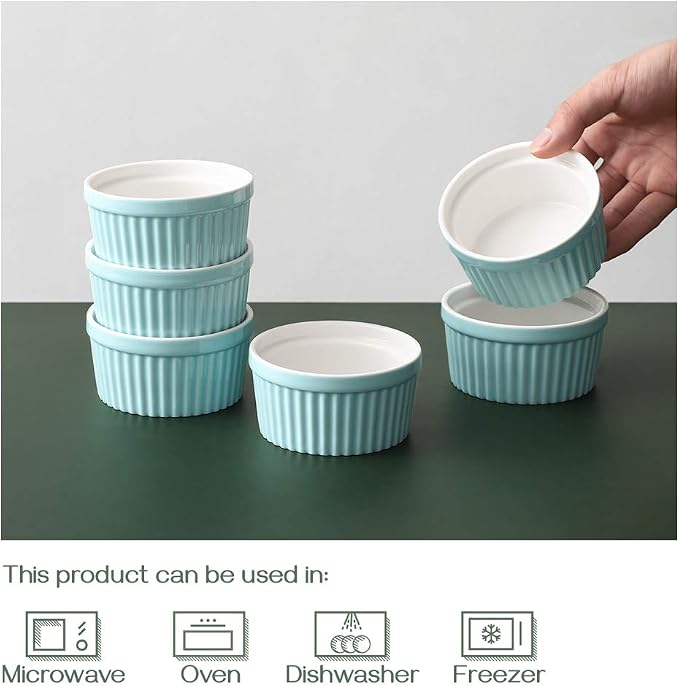 DOWAN 4 oz Ramekins for Creme Brulee, Porcelain Ramekin Oven Safe, Classic - Image 5