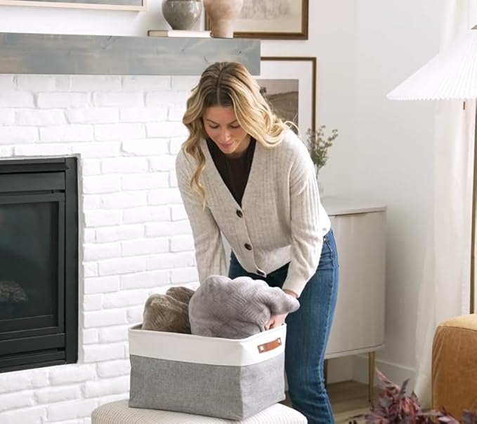 OrganiHaus Extra Large Fabric Storage Bins for Shelves 16x13in, Closet Storage Baskets for Shelf Organizing, Canvas Rectangle Bins for Organization, Linnen Baskets for Organizing - Gray/Black