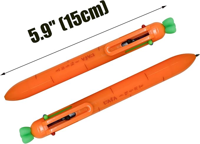10 pieces Carrot-Shaped 6-Color Retractable Ballpoint Pens, Cute Vegetable Design Multicolor Writing Pens for School, Office, Note-Taking, Journaling (Assorted Colors)