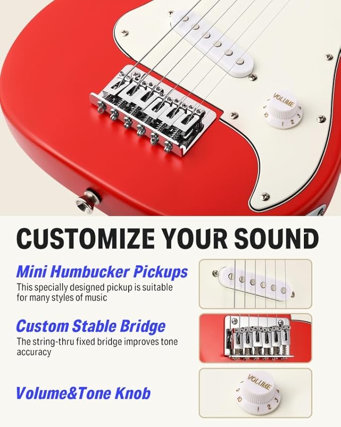 Donner 30 Inch Kids Electric Guitar Beginner Kits ST Style Mini Electric Guitar for Boys Girls with Amp, 600D Bag, Tuner, Picks, Cable, Strap, Extra Strings, DSJ-100, Red