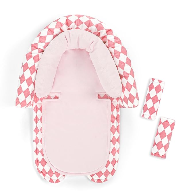 Baby Car Seat Head Support for Newborn, GFU 2 in 1 Infant Car Seat Head Body Support with Strap Pads, Soft Stroller Cushion Pillow Insert for Girls, Fits for Stroller, Swing, Pink