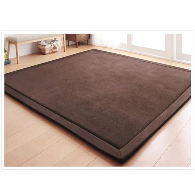 Loartee Coral Velvet Crawling Rug (6'8"x 6'8", Coffee) for Toddler Children Play Area Rug Yoga Mat Exercise Pad Carpet