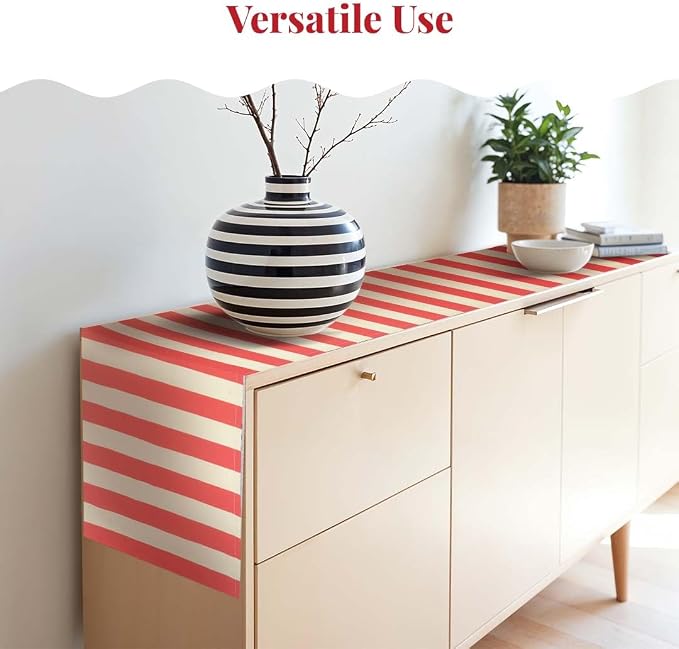 Folkulture Fall Table Runner 14*108 Inches Long | Red & White Striped | Table - Image 2