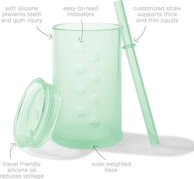 Olababy Clear View Silicone Training Cup with Straw Lid | Toddler Sippy Trainer 12mo+ | Unbreakable Water Drinking Cups for Kids 2yr+ | Baby Led Weaning & Feeding Supplies (Mint, 9 oz)