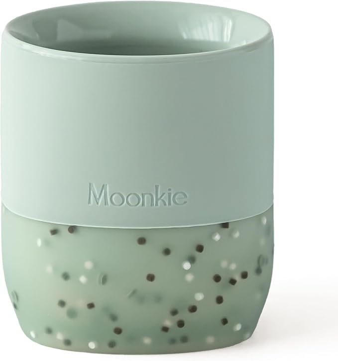 Moonkie Silicone Baby Cup 4 Months+ | Open Training Drinkware for Infants with Confetti Sprinkles | Baby-Led Weaning Essential | 2 oz (Mint, 1 Pack)