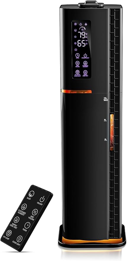 2.64Gal Humidifiers for Bedroom Large Room, Warm and Cool Mist up to 500ft², Top Fill Diffuser Ambient Light, 3 Mist Modes, 24H Timer, 35dB Quiet Humidifier for Home Office Plant