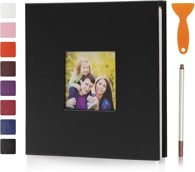 RECUTMS Photo Album Self Adhesive Magnetic Scrapbook 4x6 5x7 8x10 Pictures Scrapbook Album, 40 Pages Photo Book for DIY Baby Family Wedding with Metal Pen and Plastic Board (Black)