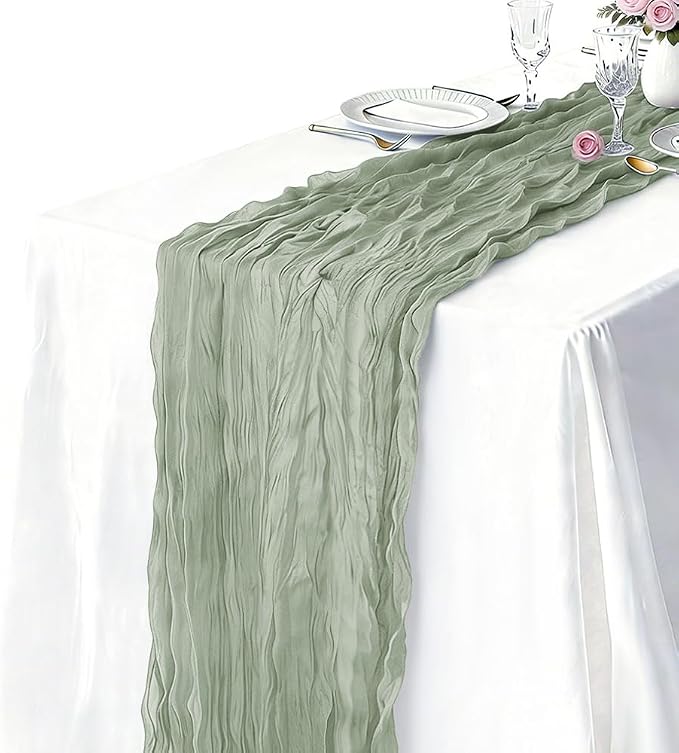 10 Pack Sage Green Cheesecloth Table Runner 21 x 120 Inch Boho Gauze Sheer - Image 2