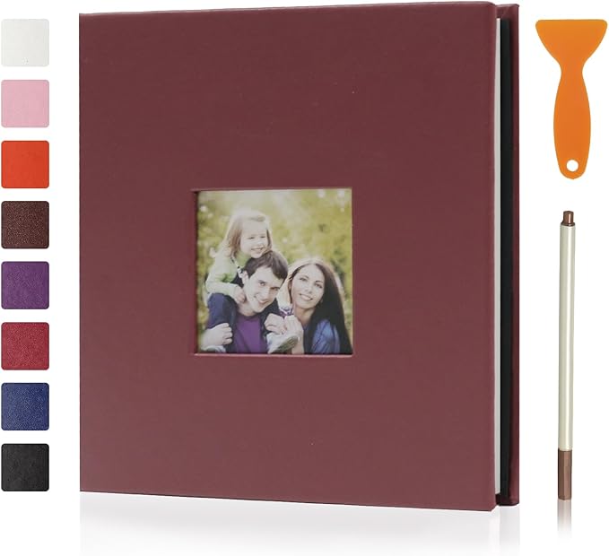 RECUTMS Photo Album Self Adhesive Magnetic Scrapbook 4x6 5x7 8x10 Pictures Scrapbook Album, 40 Pages Photo Book for DIY Baby Family Wedding with Metal Pen and Plastic Board (Brown)