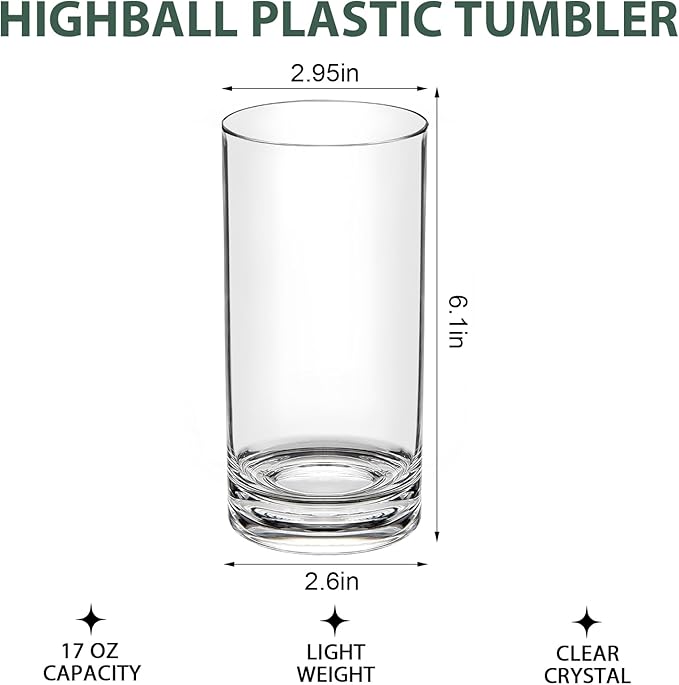 Shatterproof Plastic Drinking Glasses Set of 6, 17 Oz Clear Unbreakable Tumblers - Image 7