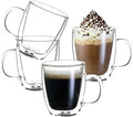 Wlasss Double Wall Insulated Glass Coffee Mugs set of 4-13 oz Clear Hand Blown by WlasssLightweightGlasswareMakingLifeEasier