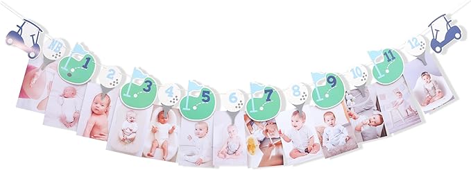 Hole In One First Birthday - Golf 1st Birthday Decorations,Golf 12 Month Photo Banner,Golf 1st Year Photo Banner One High Chair Banner