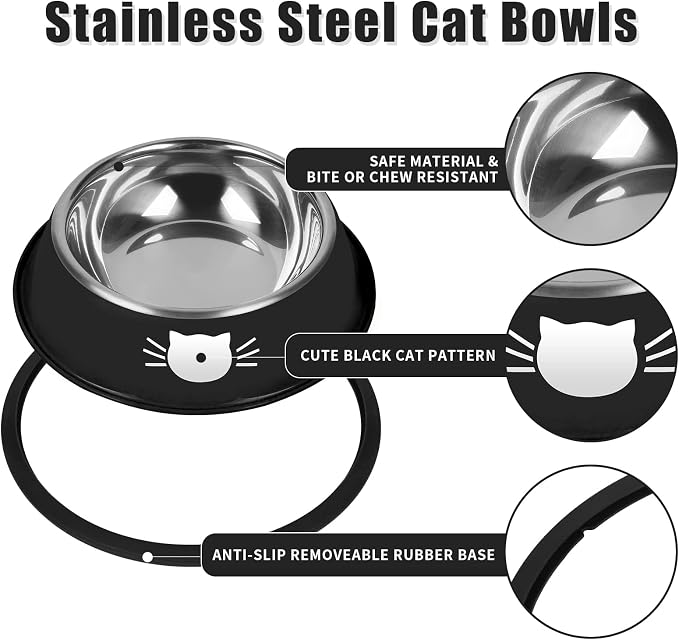 Serentive 3Pcs Cat Bowls Non-Slip Stainless Steel Small Cat Food Bowl - Image 3
