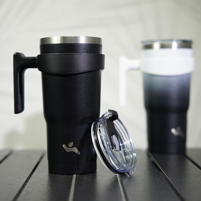 Konokyo 40 oz Tumbler with Handle and Straw, Insulated Travel Mug | Black; - Image 7