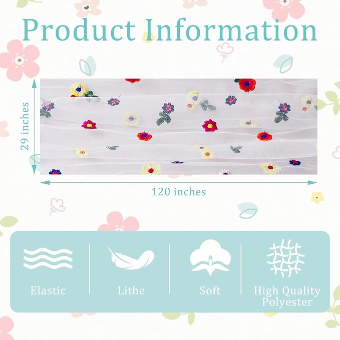 BINBE 6pcs Ivory Daisy Spring Table Runner Embroidery Gauze 10FT Florals - Image 4