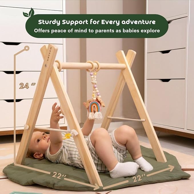Wossen® Wooden Baby Play Gym Set and PlayTent Cover, Naturel Baby Gym, Reliable Toys, Ergonomic and Multipurpose Use, Mat and Play Tent Cover, Newborn Gift for Baby Girl and Boy