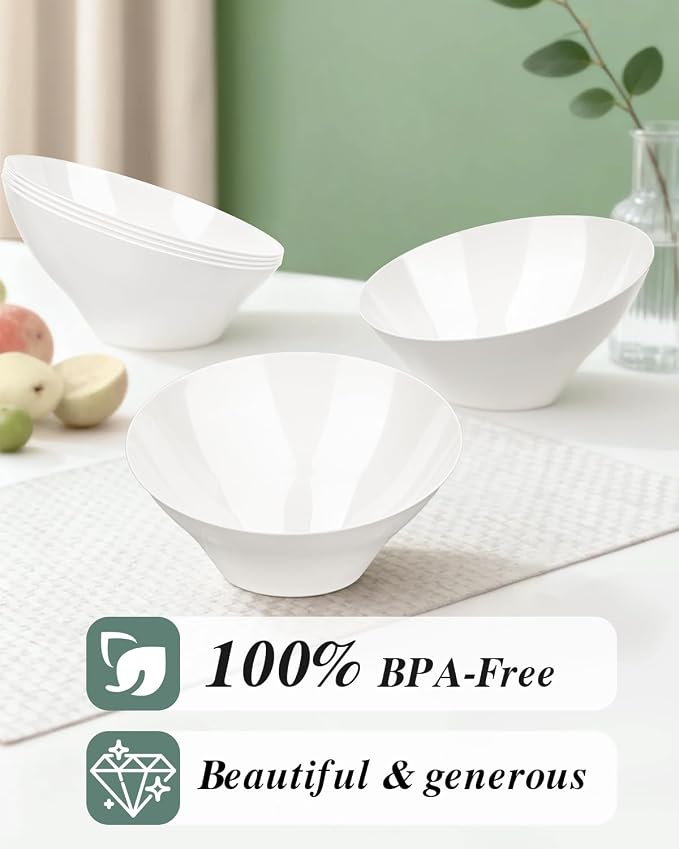 BESTVIP 8 Oz White Plastic Angled Serving Bowls, 12 Pack | Disposable Bowls - Image 4