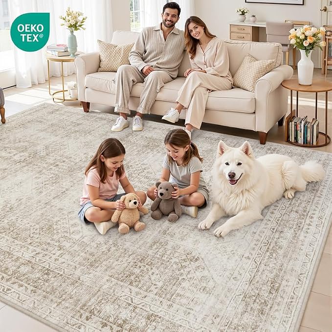 8x10 Area Rugs for Living Room: Vintage Boho Neutral Washable Rug Indoor Soft - Image 7