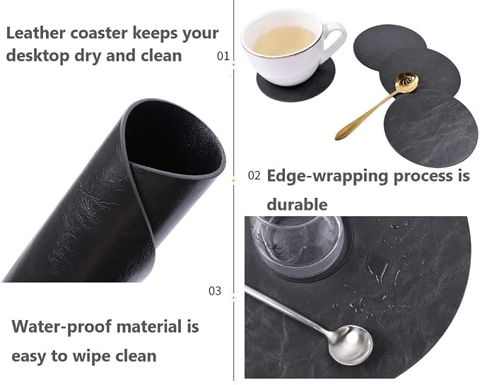 Jovono Set of 4 Round Placemats and Coasters, Faux Leather Table Mats and Desk - Image 2
