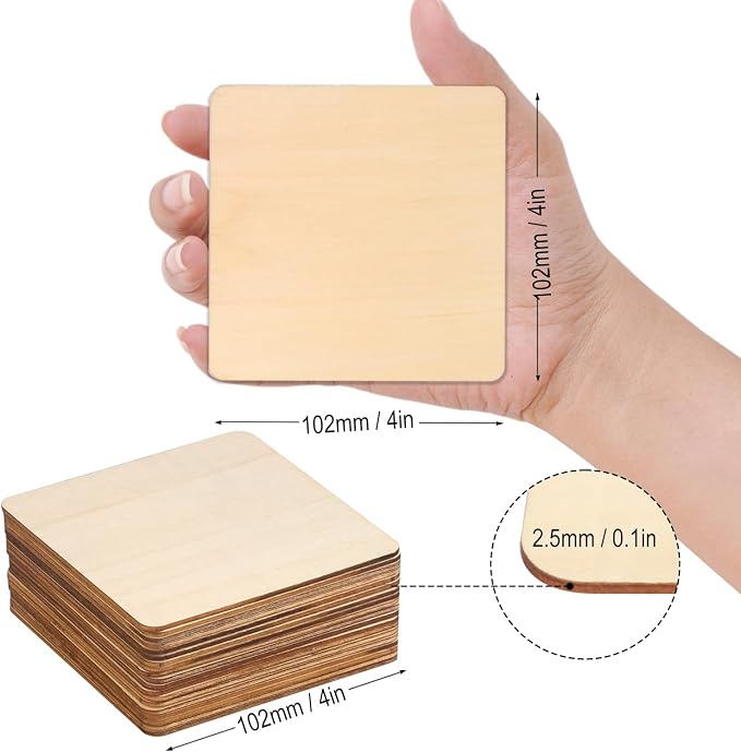 150 Pieces Unfinished Wooden Squares, 4 x 4 Inch Natural Square Wood Cutout - Image 2