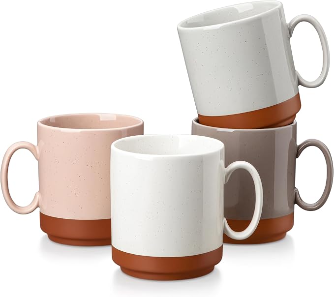 MALACASA 12oz Ceramic Coffee Mugs Set of 4, Stackable Coffee Cups by MALACASA