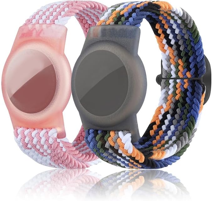 2 Pack Kids Bracelet Compatible with AirTag, GPS Kid Tracker Holder Braided Wristband for Apple Air Tag, 2022 Upgraded Nylon Adjustable Anti Lost Airtag Watch Band for Kids Children Elders