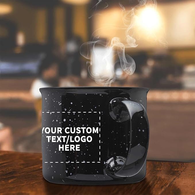 DISCOUNT PROMOS Custom Ceramic Campfire Coffee Mugs 13 oz. Set of 100, Personalized Bulk Pack - Perfect for Tea, Espresso, Cappuccino, Hot Cocoa - Black