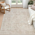 5x7 Area Rugs for Living Room: Vintage Boho Neutral Washable Rug Indoor Soft by Luxturiy