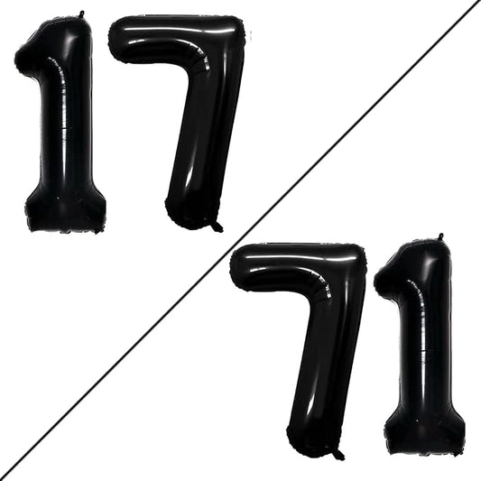 GOER Number 17 Balloons for 17th Birthday Sweet 17 Party Decorations,42 Inch Jumbo Foil Helium 71 Balloons for 71st Birthday Party Decoration (Black)