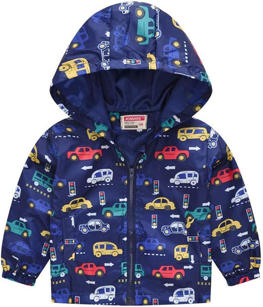 TUIJI Toddler Boys Girls Cartoon Print Zip Jacket Hooded Trench Lightweight Kids Coats Windbreaker Outdoor Cute Dust Coats