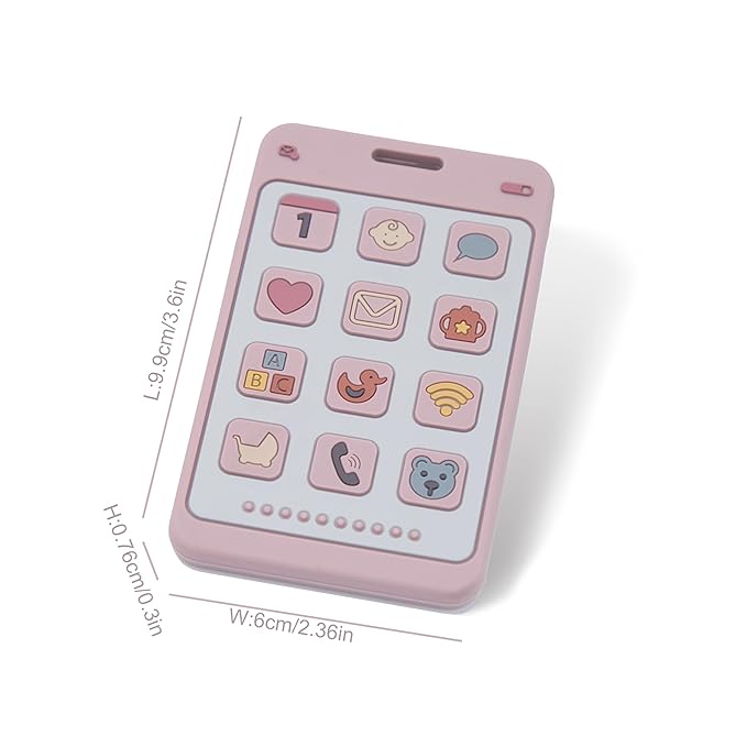 Soft Silicone Phone Shape Teether Boys Girls Baby Molar Teether Chew Toys, Teething Toy (Pink)