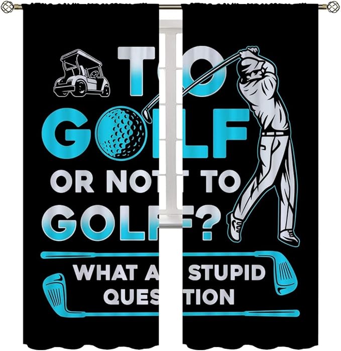 Golf Blackout Curtains for Boy Girl Room Darkening Decor,Sports Themed Golfers and Cars Bedroom Living Room Home Rod Pocket Thermal Insulated Window Curtain/Drapes Panel,72x63 Inch…