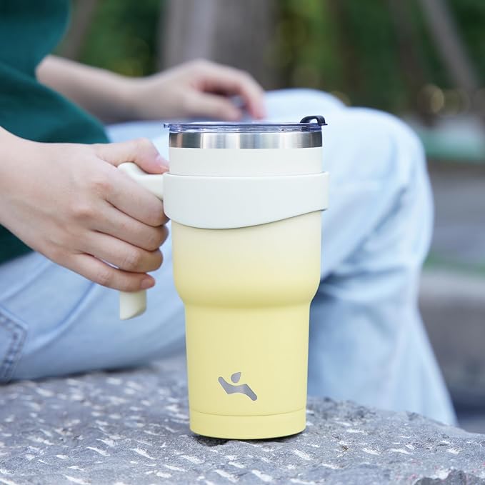 Konokyo 40 oz Tumbler with Handle and Straw, Insulated Travel Mug | Coral; - Image 7