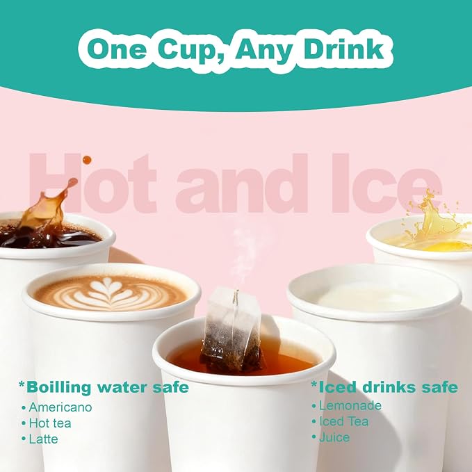 8 oz 500 Pack Disposable Coffee Cups, Bulk White Disposable Paper Cups - Image 6