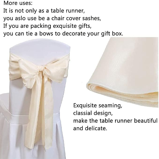 5 Pcs Ivory Satin Table Runners 12x108 inch Bright Satin Silk Fabric | Smooth - Image 4