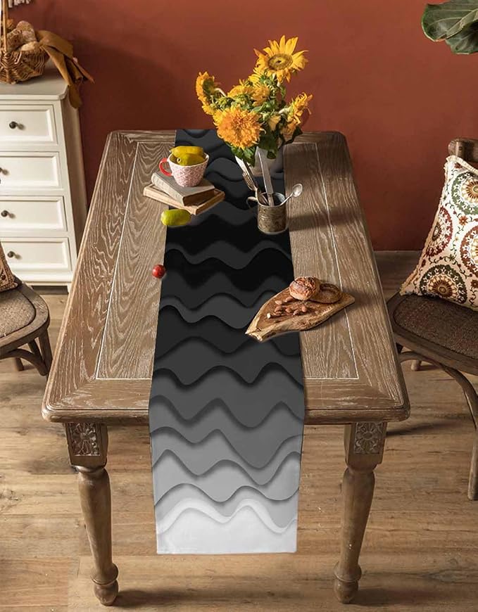 Grey Ocean Table Runners 70 Inches Long, Cotton Linen Fabric Table Runner - Image 4