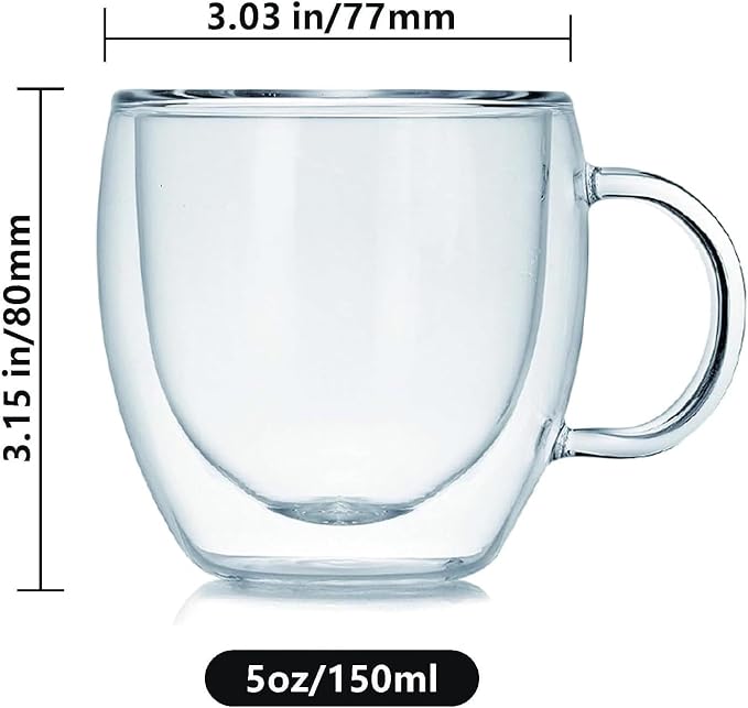 Espresso Cups Set Of 2, Double Walled Glass Coffee Mugs - Image 2
