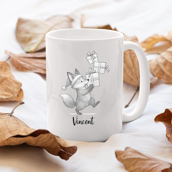 Fox Coffee Cup 11 Oz 15 Oz, Personalized Fox Mug Gift For Men Women Foxes Lover Daughter Son, Customized Name Animal Accent Coffee Mug, Foxes White Ceramic Cup Gift For Birthday Christmas Holiday