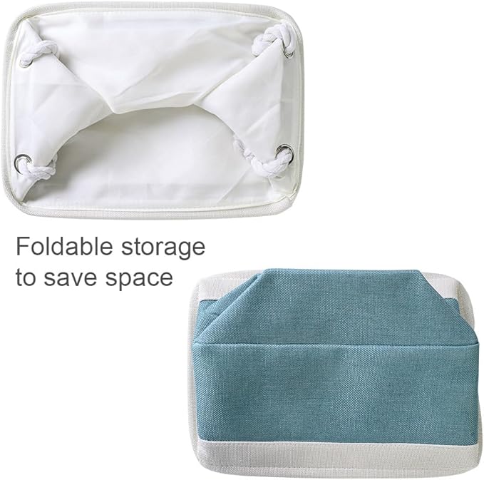 TheWarmHome Fabric Storage Bins Baskets for Organizing,Sturdy Storage Basket W/Handles, Decorative Foldable Storage Baskets for Shelves Closet Nursery Toy (White&Teal, Medium - 3 Pack)