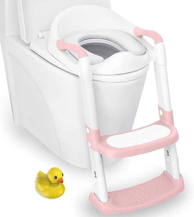 JASSONE® Potty Training Seat, Toddler Step Stool, 2 in 1 Potty Training Toilet for Kids, Baby Seat with Splash Guard and Anti-Slip Pad for Boys Girls Potty Training, BabyPink