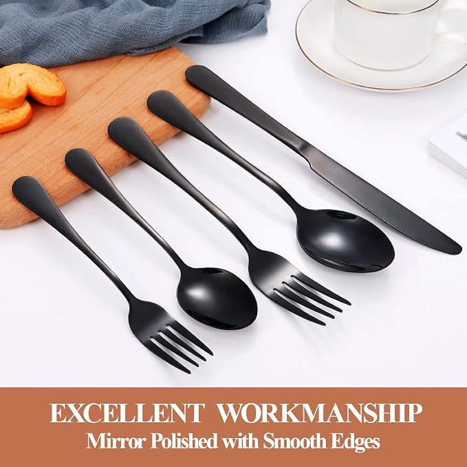 40 Pcs Black Silverware Set for 8, Food Grade Stainless Steel Flatware Set - Image 4
