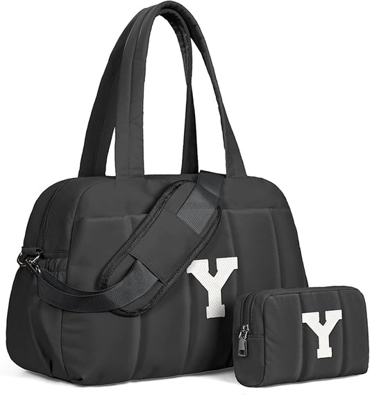 Friend Gifts-Women Duffle Bag with Initial, Personal Item Travel Bags，Gym Bag with Wet Pocket，Lightweight Travel Bags Personalized Tote with Makeup Pouch