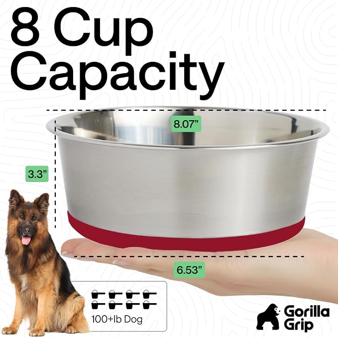 GORILLA GRIP Dog Bowls, Food Grade 304 Stainless Steel, Holds 8 Cups Each Food - Image 4