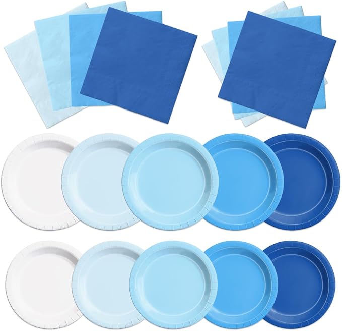 CMUSKO 60Pcs Blue Plates and Napkins-Light Blue Party Supplies Gradient Blue by CMUSKO