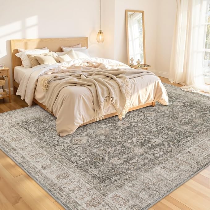 8x10 Area Rugs for Living Room: Vintage Boho Neutral Washable Rug Indoor Soft - Image 2