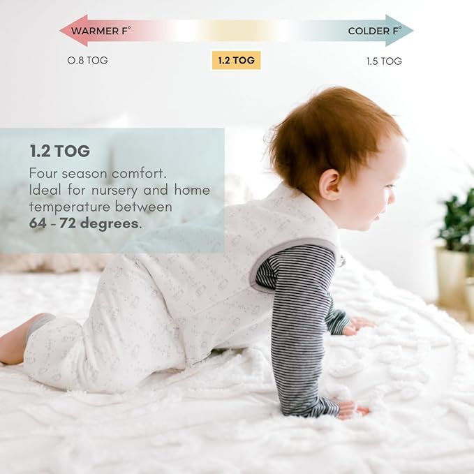 Tealbee Dreamsuit: Toddler Sleep Sack with Feet 12-18 months, 18-24 months - 1.2 TOG All Season Baby Wearable Blanket for Walkers - Rayon made from Bamboo, Organic Cotton Sleep Bag - Love Milk