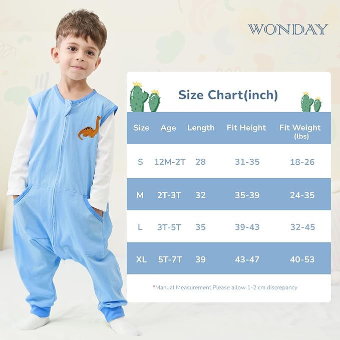 Baby Toddler Sleep Sack with Feet 2.5 TOG Winter, Wearable Blanket with Legs, Toddler Sleeping Sack Long Sleeve (Dinosaur, 2T-3T)